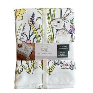 The Farmhouse Spring Floral Bunnies Easter Tablecloth 60x120 Pop of Color New